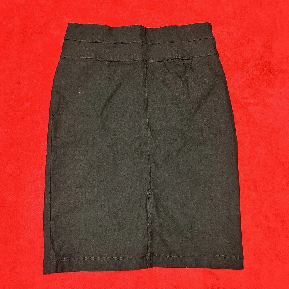 Sabrina Lauren Black Pencil Skirt Size 10 High Waist Button Front Career Stretch